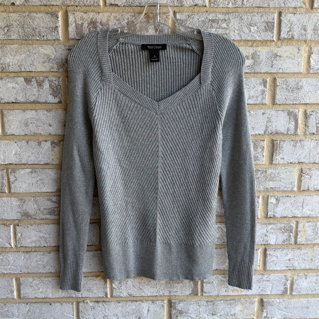 Whbm Long Sleeve Gray/Silver Ribbed Knit Pullover Sweater Women's Size S.